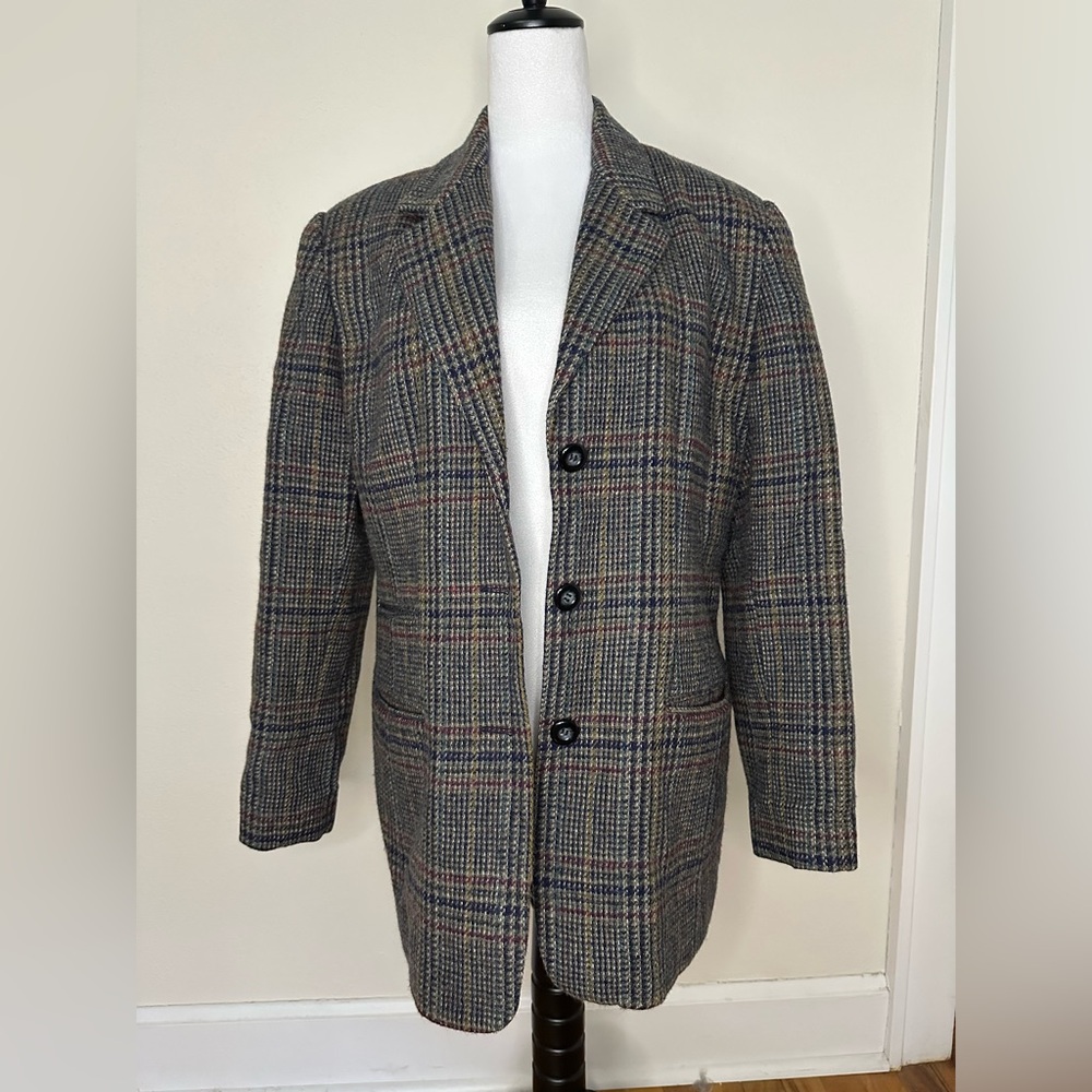Vintage houndstooth Plaid Women's Blazer - oversized and chic